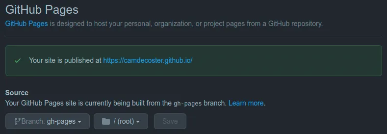 github pages settings