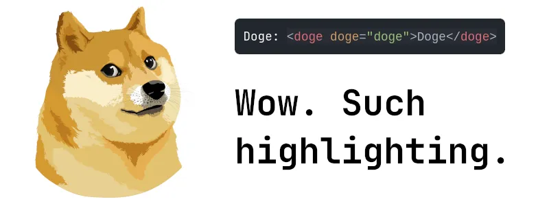 doge head admiring inline highlighting and saying wow such highlighting