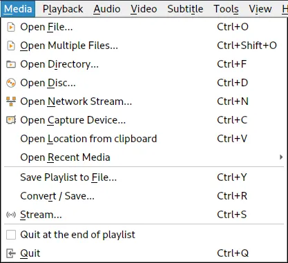 vlc file menu